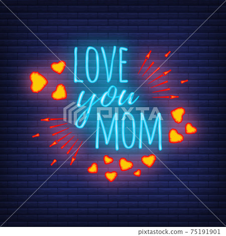 Concept neon Happy Mother's Day banner, logo, label and poster, vector illustration on brickwork background. Calligraphy and font greeting, wedding, celebration card. 75191901