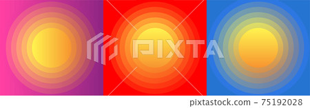 Set of bright colored cards with circle inside as graphic element for advertising, sun stylized overlays 75192028