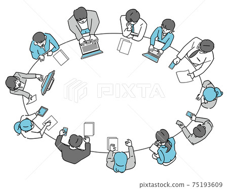 A view of the conference room in the office from a bird's-eye view from above A view of the conference room in the office from a bird's-eye view from above 75193609