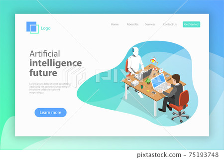 Flat isometric vector landing page for AI future. Flat isometric vector landing page for AI future. 75193748