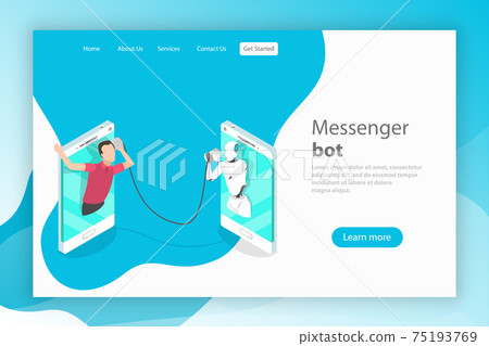 Messenger bot and ai flat isometric vector landing page template. 75193769