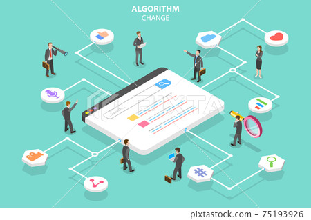 Algorithm change isometric flat vector conceptual illustration. 75193926