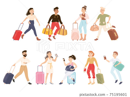 People Tourists Carrying Luggage Set, Men and... - Stock Illustration  [75195601] - PIXTA