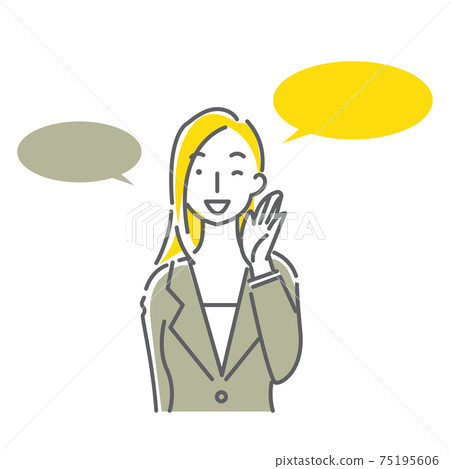 Simple and fashionable line art illustration of a woman in a suit calling with a smile 75195606