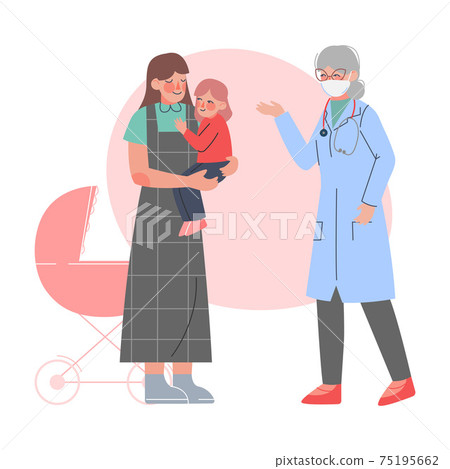 Mom and her Baby Visiting Doctor, Pediatrician Consulting Little Patient in Medical Clinic, Health and Medical Treatment for Children Cartoon Vector Illustration Mom and her Baby Visiting Doctor, Pediatrician Consulting Little Patient in Medical Clinic, Health and Medical Treatment for Children Cartoon Vector Illustration 75195662
