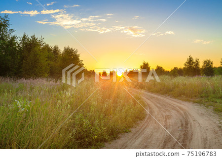 amazing summer rural landscape with sunrise amazing summer rural landscape with sunrise 75196783