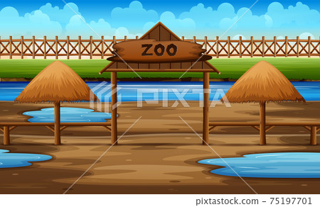 Background scene of zoo park with pond illustration Background scene of zoo park with pond illustration 75197701