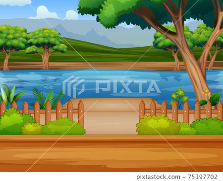Illustration of a river near the road - Stock Illustration [75197702 ...