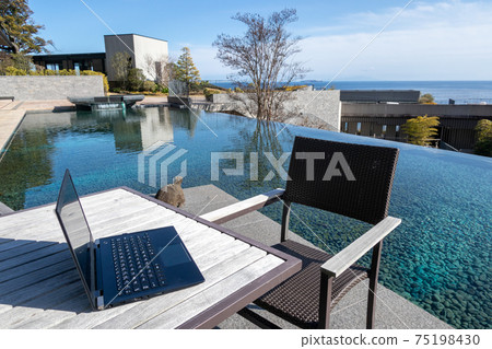 Image of remote work on the terrace with a view of the sea Image of remote work on the terrace with a view of the sea 75198430