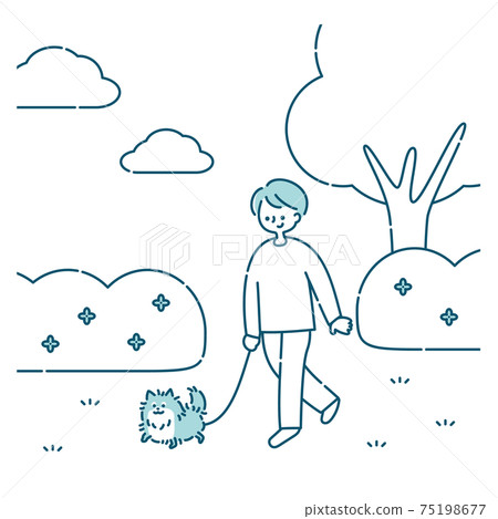 Man walking in the park with a dog - Stock Illustration [75198677] - PIXTA