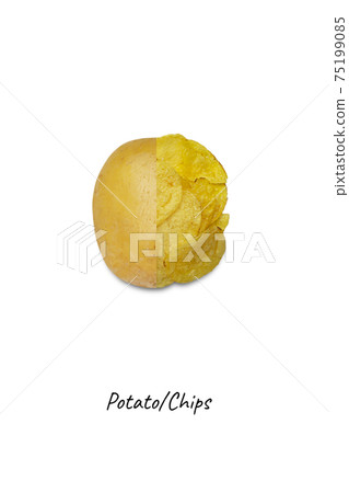 Potato chips and potato isolated on white background Potato chips and potato isolated on white background 75199085
