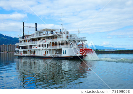 Michigan paddle steamer departing from Lake Biwa 75199098