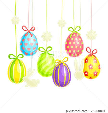 Easter sale poster in the shape of an egg with paschal eggs