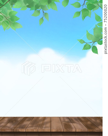 Material illustration of fresh green and blue sky background of wood deck Material illustration of fresh green and blue sky background of wood deck 75200820