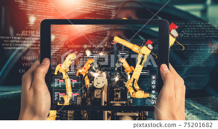 Engineer controls robotic arms by augmented reality industry technology Engineer controls robotic arms by augmented reality industry technology 75201682
