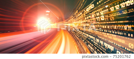 Digital data flow on road with motion blur to create vision of fast speed transfer Digital data flow on road with motion blur to create vision of fast speed transfer 75201762