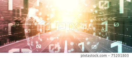 Digital data flow on road with motion blur to create vision of fast speed transfer Digital data flow on road with motion blur to create vision of fast speed transfer 75201803
