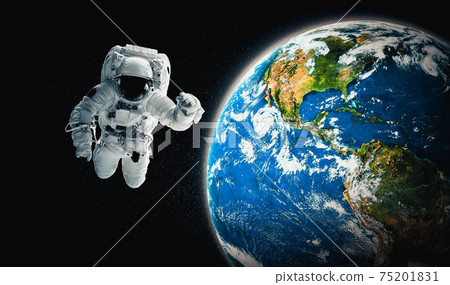 Astronaut spaceman do spacewalk while working for space station 75201831