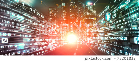 Digital data flow on road with motion blur to create vision of fast speed transfer 75201832