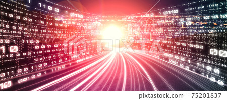 Digital data flow on road with motion blur to create vision of fast speed transfer 75201837