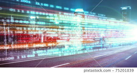 Digital data flow on road with motion blur to create vision of fast speed transfer Digital data flow on road with motion blur to create vision of fast speed transfer 75201839