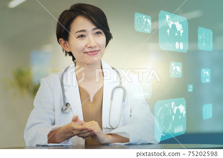 醫生和女醫生的身體檢查醫院醫學數字技術圖像 75202598