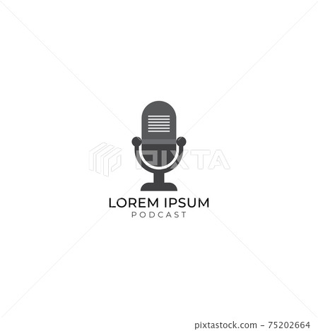 Monochrome podcast logo design concept. Gray retro microphone vector illustration isolated on white background. Broadcasting, Host, Announcher, Anchor, Radio Station, Stand up comedy. Monochrome podcast logo design concept. Gray retro microphone vector illustration isolated on white background. Broadcasting, Host, Announcher, Anchor, Radio Station, Stand up comedy. 75202664