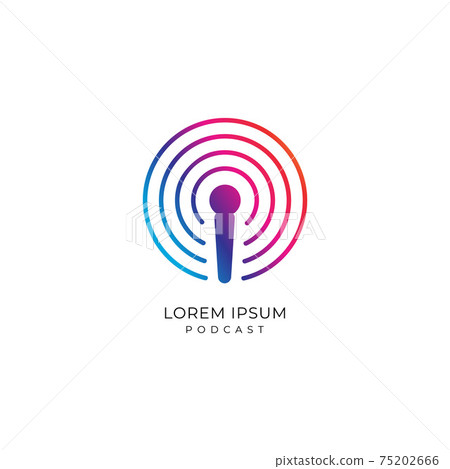 Colorful podcast logo design template. Microphone icon with signal wave illustration. Magenta, Purple, Blue Gradation Color Colorful podcast logo design template. Microphone icon with signal wave illustration. Magenta, Purple, Blue Gradation Color 75202666