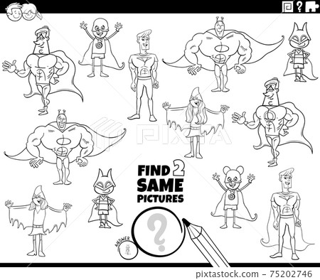 find two same super heroes characters game coloring book page find two same super heroes characters game coloring book page 75202746