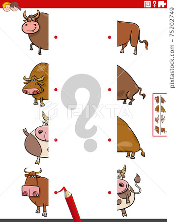 match halves of pictures with cartoon bulls educational game match halves of pictures with cartoon bulls educational game 75202749