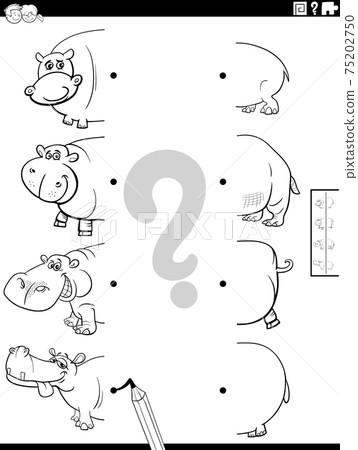 match halves of cartoon hippopotamus pictures coloring book page match halves of cartoon hippopotamus pictures coloring book page 75202750