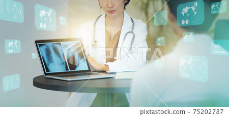 醫生和女醫生的身體檢查醫院醫學數字技術圖像 75202787