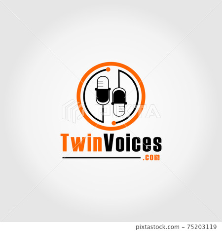 Twin Voices Logo Concept, Podcast Logo Design Template, Microphone Icon, Ellipse, Rounded, Orange, Black 75203119