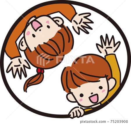 Illustration of boys and girls peeking through holes Illustration of boys and girls peeking through holes 75203908