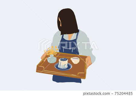 Woman hold a tray with a breakfast Woman hold a tray with a breakfast 75204485
