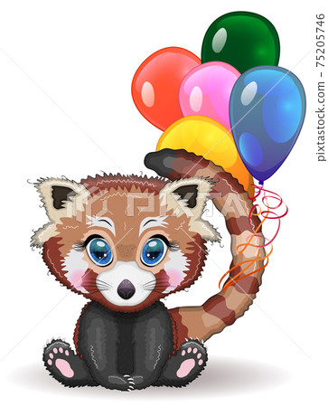 Red panda, cute character with beautiful eyes, bright childish style. Rare animals, red book, cat, bear 75205746