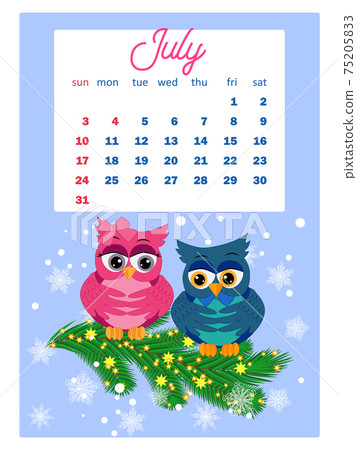 Calendar 2022. Cute owls and birds for every month. Wall vertical calendar for 2022, the week starts on Sunday. A4 format Calendar 2022. Cute owls and birds for every month. Wall vertical calendar for 2022, the week starts on Sunday. A4 format 75205833