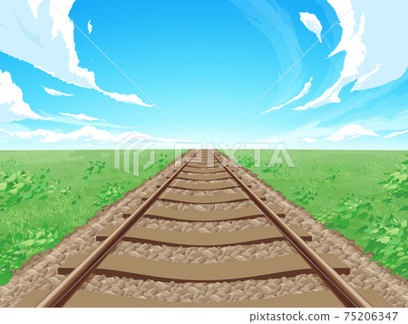 Straight railroad tracks and meadow landscape_background illustration Straight railroad tracks and meadow landscape_background illustration 75206347