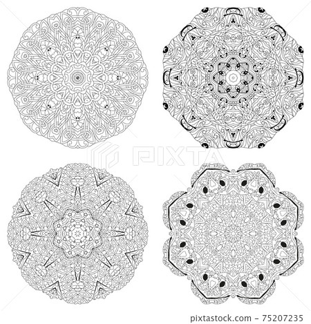 Hand drawn zentangle set of 4 mandalas for coloring page. Hand drawn zentangle set of 4 mandalas for coloring page. 75207235