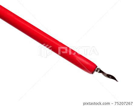 red ink drop above sharp nib of dip pen red ink drop above sharp nib of dip pen 75207267
