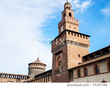 towers of Sforza Castle in Milan city 75207346