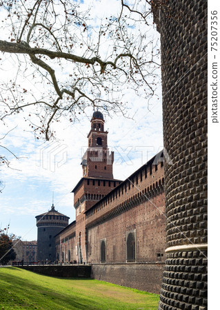 view of external wall of Sforza Castle in spring view of external wall of Sforza Castle in spring 75207356