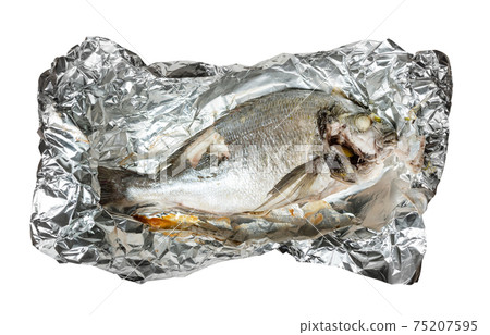 top view of Orata fish baked in foil cut out 75207595