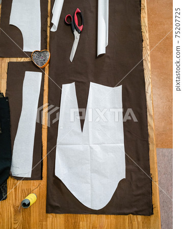 top view of sartorial tools and patterns layouts top view of sartorial tools and patterns layouts 75207725