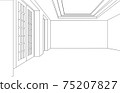 Line art drawing of empty white room with door and wall.  luxurious interior. vector illustration. 75207827