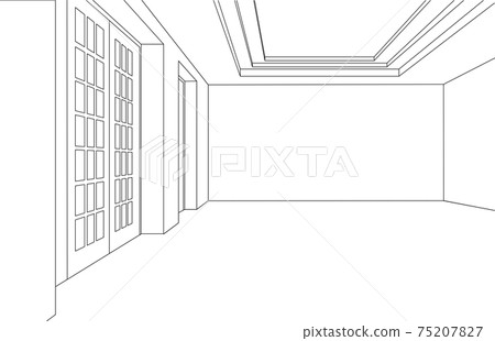 Line art drawing of empty white room with door and wall. luxurious interior. vector illustration. Line art drawing of empty white room with door and wall. luxurious interior. vector illustration. 75207827
