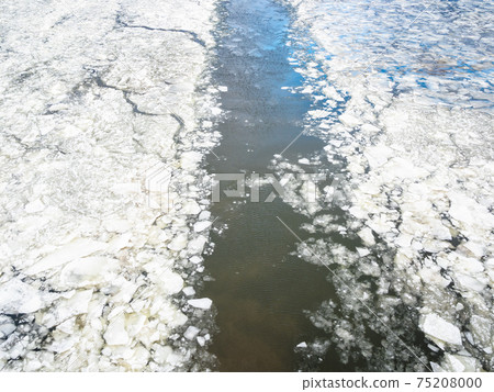 trace of ship in ice of river in winter trace of ship in ice of river in winter 75208000