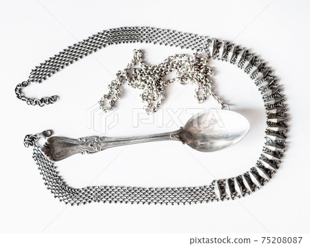 silver spoon, necklace and chain after cleaning silver spoon, necklace and chain after cleaning 75208087