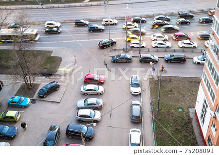 aerial view of car traffic in residential district 75208091