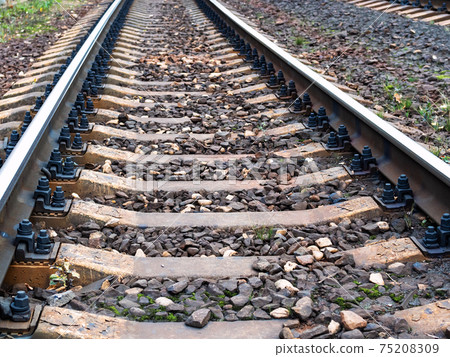 rails of railroad track with concrete sleepers rails of railroad track with concrete sleepers 75208309